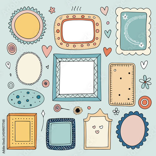 A set of vintage frames and labels with ornament design for scrapbook decoration or greeting card illustration