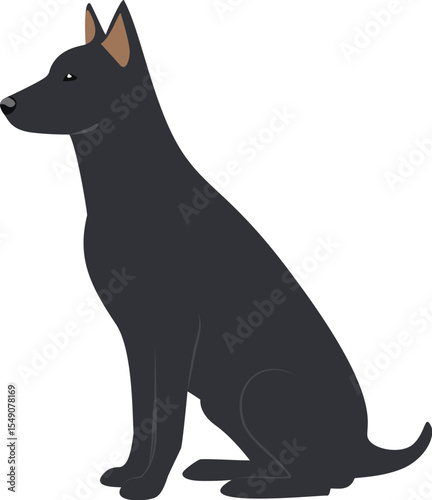 Black Dog Sitting in Profile minimalist vector. 