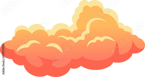 Cartoon cloud floating gracefully in a clear sky, bathed in a vibrant gradient of orange and yellow hues, evoking a dreamy and playful atmosphere perfect for inspiring creativity