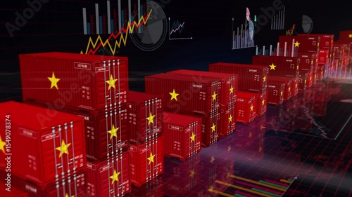 Vietnam export production and import cargo containers on charts and diagrams seamless and loopable business concept. Vietnamese flag industrial shipping box 3d loop.