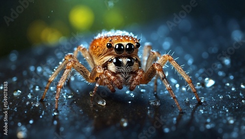 Spider Glows Amid Dewy Web Strands