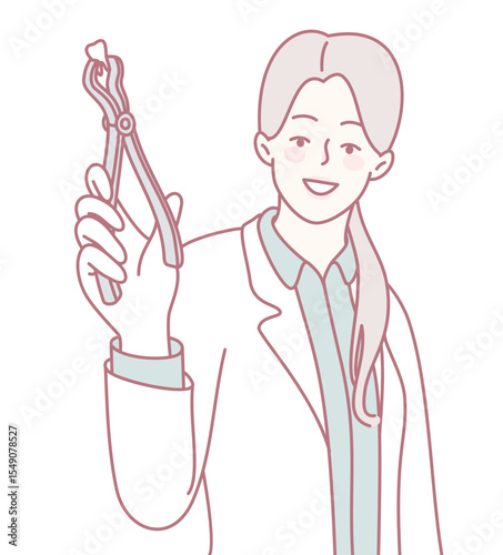 A friendly and experienced dentist smiles confidently while holding dental pliers, symbolizing superb dental care