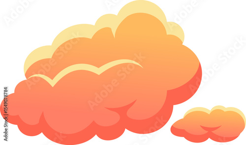 Two cheerful cartoon clouds floating in a bright white sky, featuring a vibrant orange and yellow gradient, evoke a dreamy and optimistic atmosphere perfect for imagination and creativity