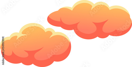 Two orange cartoon clouds are floating in the white sky, creating a cheerful and dreamy atmosphere, perfect for children s book illustrations or any project needing a touch of whimsy