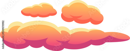 Cartoon clouds with a gradient of orange, yellow, and pink colors, creating a dreamy and playful atmosphere suitable for various design projects