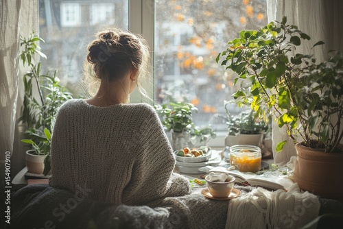 Person taking vitamin supplements in the morning as part of a health routine, Generative AI