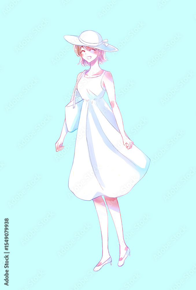外出する女性 笑顔 真夏 外出する女性 笑顔 真夏