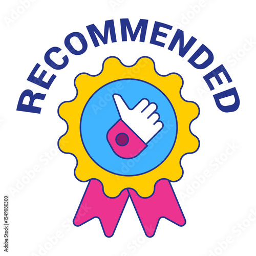 Recommended badge banner. Banner recommended with thumbs up. Advertising badges with like
