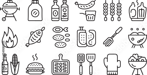 Line style food and BBQ icon pack for cookout and summer grill themes