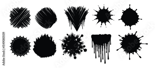 Vector design illustration of a set of black ink grunge paint brush designs