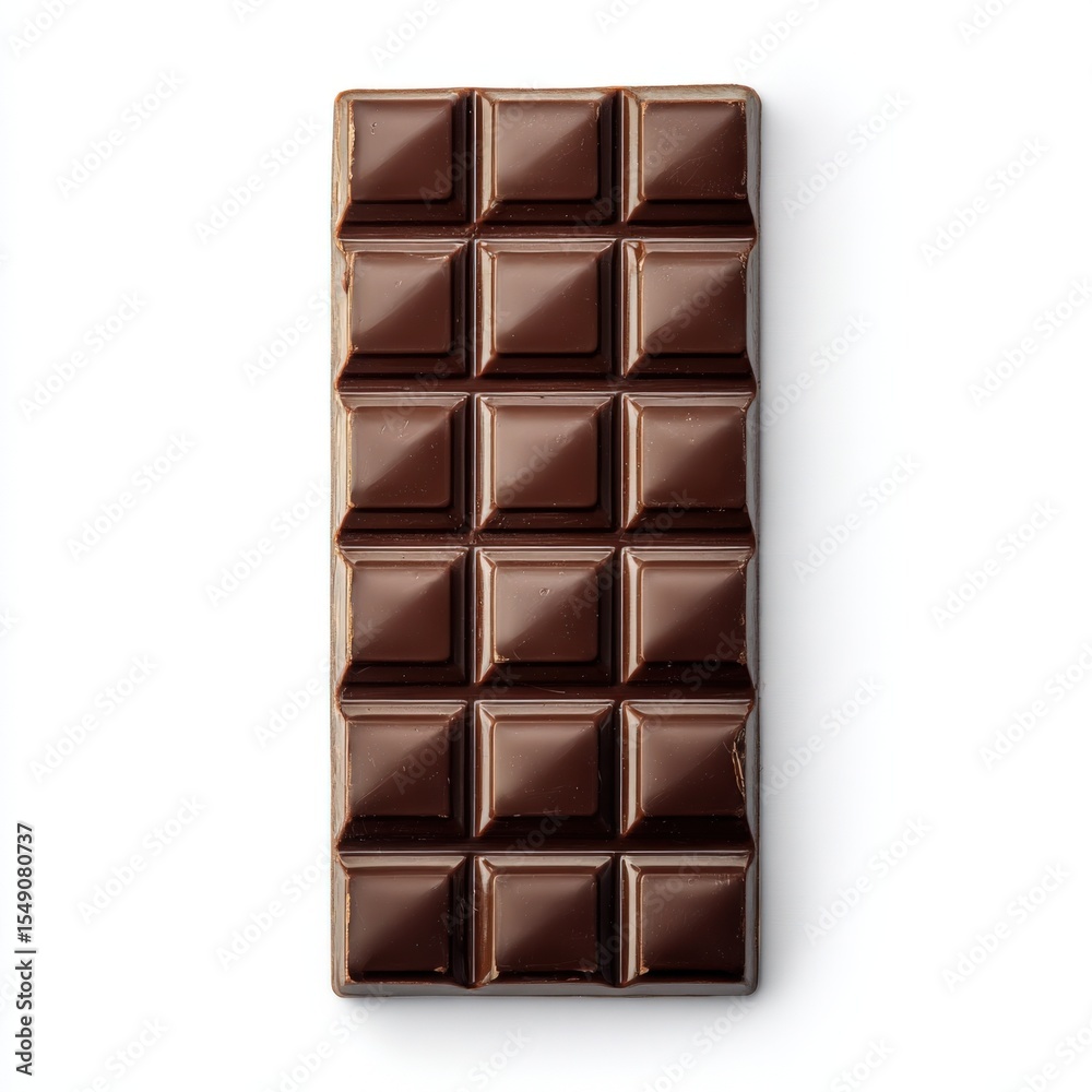 Obraz premium Full chocolate bar with smooth glossy surface and rich milk flavor on white background