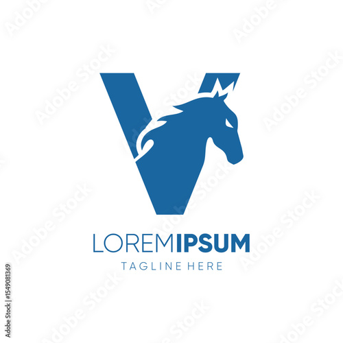 Letter V Initial Horse Logo Design Vector Icon Graphic Emblem Symbol Image Illustration 