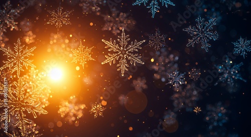 Enchanting Winter Solstice: Golden Hour Snowflakes Dance