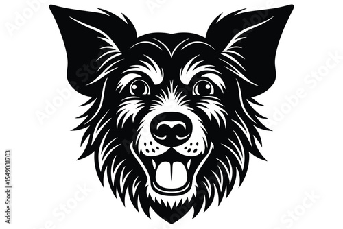 Black art shows a happy border collie dog's face with open mouth