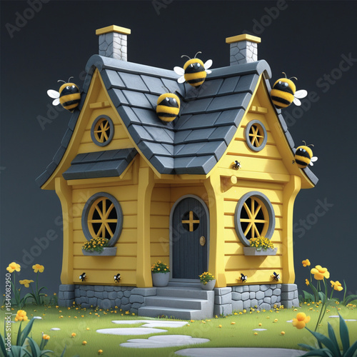 house with flowers and birds