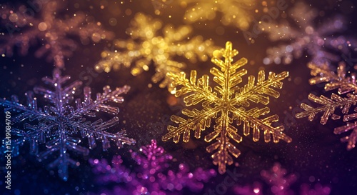 Sparkling Festive Snowflakes: A Golden and Purple Winter Wonderland