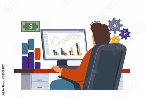 Financial Analyst Reviewing Charts and Graphs on a Computer for Business Growth