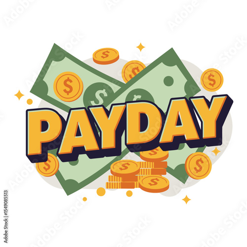 Payday Celebration Vector with Money and Coins - Festive Graphic for Salary, Earnings, Finance, and Success, Ideal for Business, Banking, and Financial Content