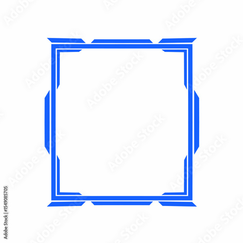 Square frame vector with geometric futuristic edges in blue on white, ideal for interface design