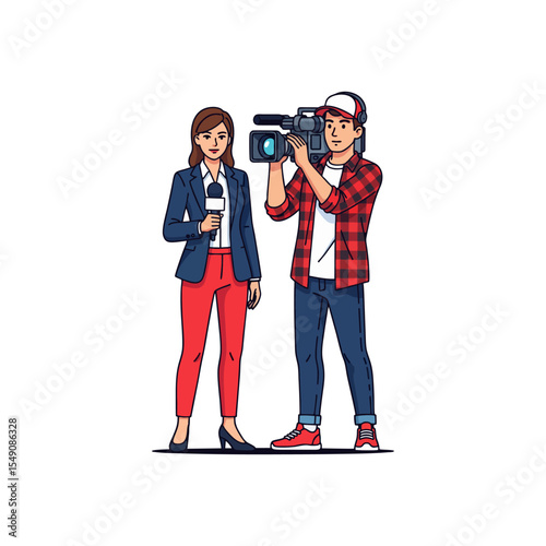 Journalist and Cameraman Reporting