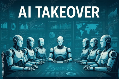 AI Takeover Concept Representing the Rise of Intelligent Machines and Human Displacement