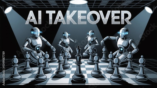 AI Takeover Concept Representing the Rise of Intelligent Machines and Human Displacement