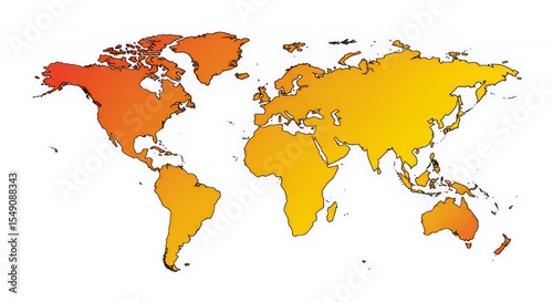 Gradient World Map: A Vivid Orange and Yellow Cartographic Representation