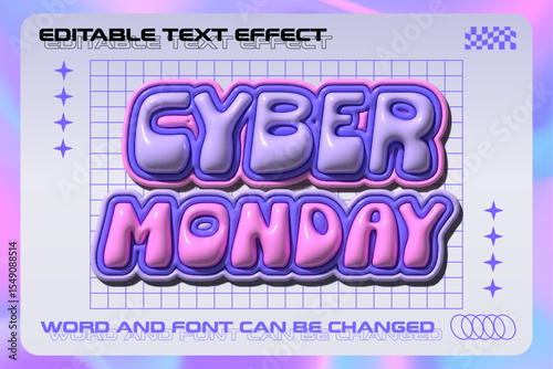 Cyber monday glossy inflated 3d editable text effect. Retro vibe inflated text style