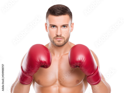 Powerful male boxer in fighting stance, a display of strength, skill, and athleticism in the boxing ring