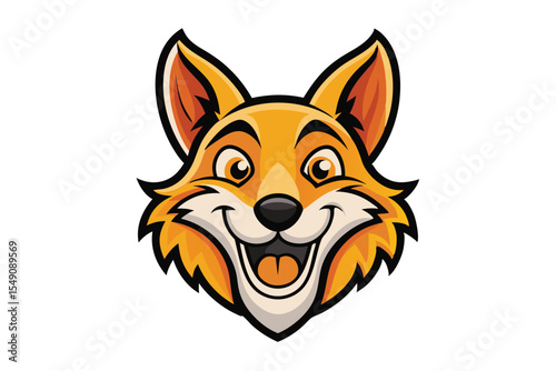 An orange fox head smiles broadly with distinct comic outlines and sharp color contrasts