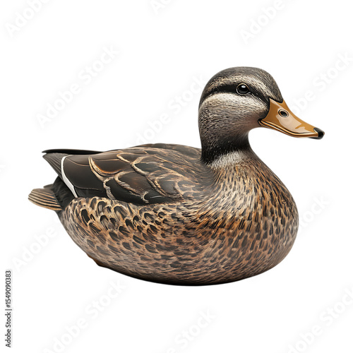 HandCarved Female Mallard Decoy Detailed Wood Carving On Transparent Background