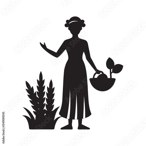 Demeter Harvest Wheat Basket Illustration