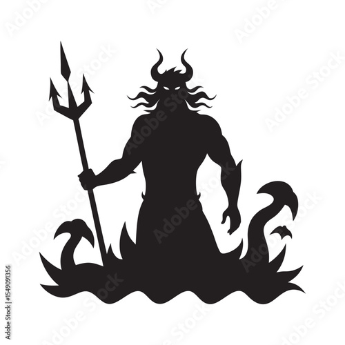 Poseidon Trident Ocean Waves Illustration