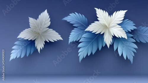 Three Ethereal White Flowers Set Against a Soft Blue Background in Illustrative Digital Art Surrealism Style