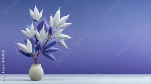 Lovely White and Blue Flower Arrangement in a Elegantly Designed Vase Embracing Abstract Surrealism and Illusory Digital Artistry