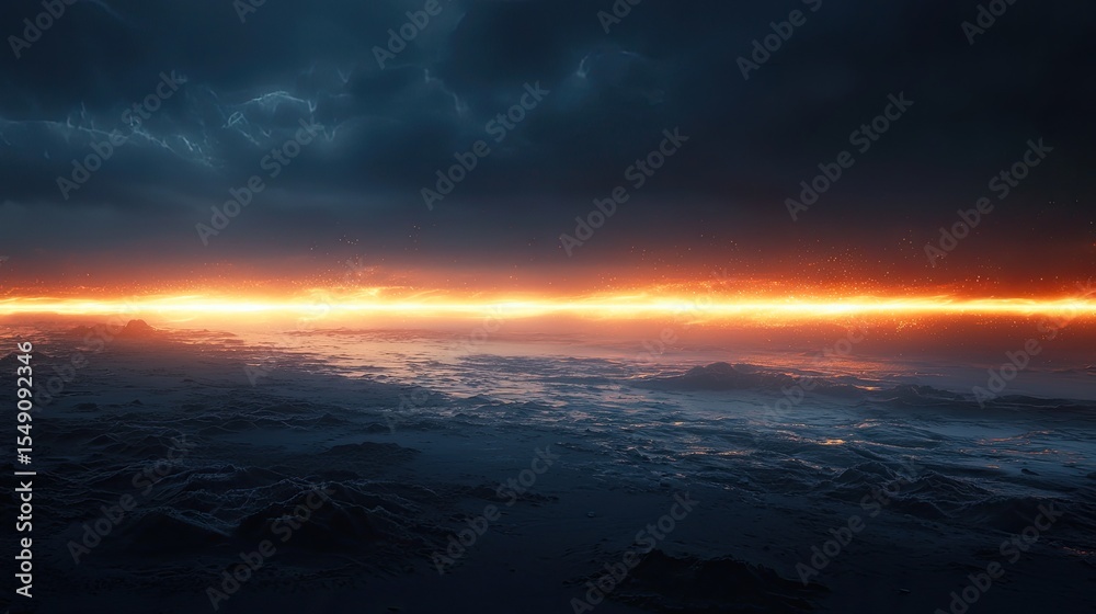 Fototapeta premium Fiery horizon against a stormy sky.