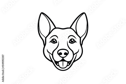 A line art shows a smiling dog face with big ears looking forward