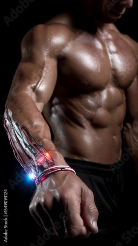 Cinematic Orbit: Muscular Man & Future Tech