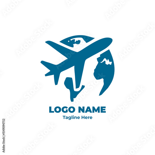 Travel logo concept and vector symbol for company branding, modern tourism logo, airplane and vacation icon, trip business identity, creative travel agency design

