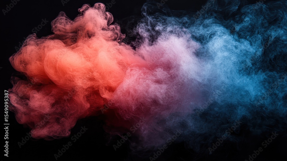 Fototapeta premium A dynamic blend of vibrant orange and blue smoke swirls creating an abstract representation of movement and emotion against a dark backdrop, captivating and visually striking.