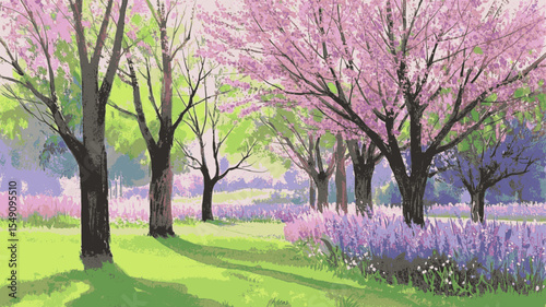 Dream Tree Wash Tree with pink and lavender flowers isolated watercolor vector illustration svg