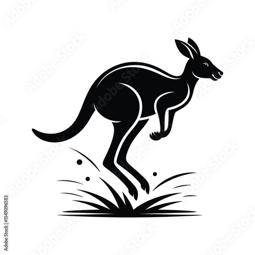 Minimalist Black Silhouette Kangaroo Leaping Over Grass Minimalist Design Black and White Australian Animal Icon