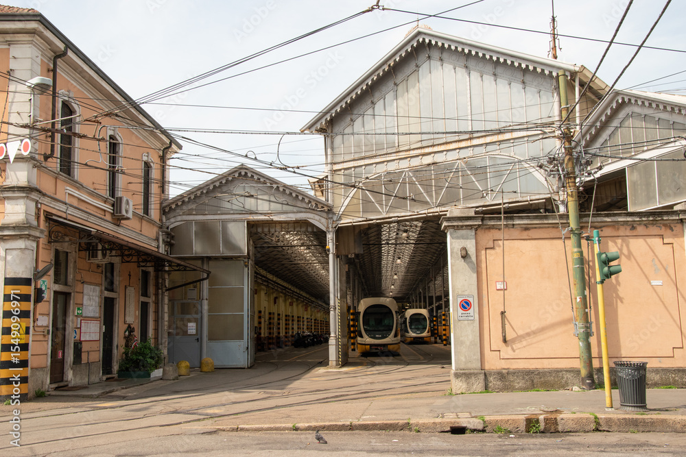 Fototapeta premium Tram Depot Public Transport, ATM Depot Milan, Via Messina, Italy