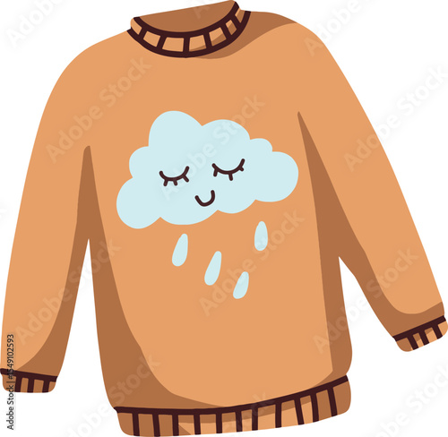 Cute Orange Sweater with Cloud and Rain Illustration