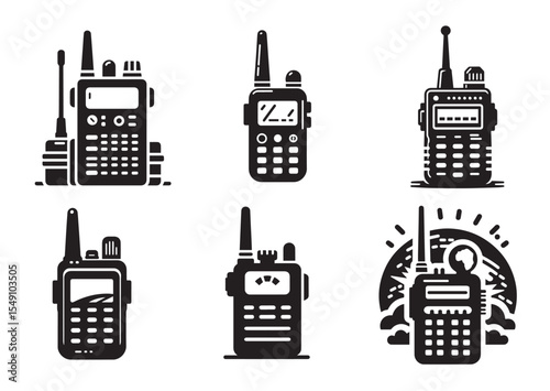 Walkie Talkie of Silhouette black vector Set