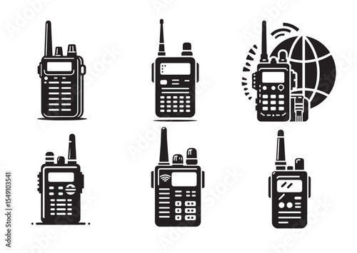 Walkie Talkie of Silhouette black vector Set
