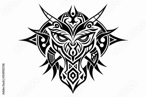 Stylized black tribal tattoo design featuring sharp curves, pointed edges, and an abstract flame-like form. This bold and symmetrical vector graphic is ideal for tattoo templates,