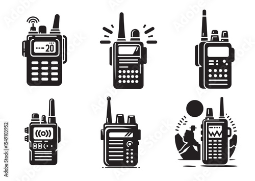Walkie Talkie of Silhouette black vector Set
