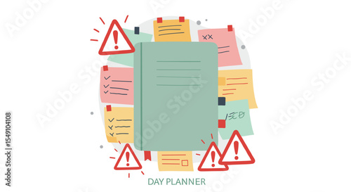 Productivity and organization concept with day planner and sticky notes for efficient planning vector illustration