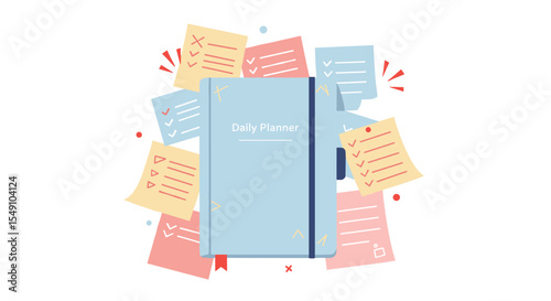 Daily planner with colorful notes and checklists for task organization vector illustration